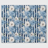 Papier Cadeau Blanc Bleu Grandes Florales Anniversaire (Plat)