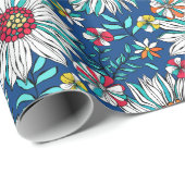 Papier Cadeau Blanc Bleu Jaune Orange Rouge Fleurs de marais Mot (Coin rond)