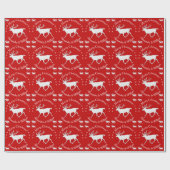 Papier Cadeau Blanc Caribou Reindee Noël Personnalisé Rouge (Plat)