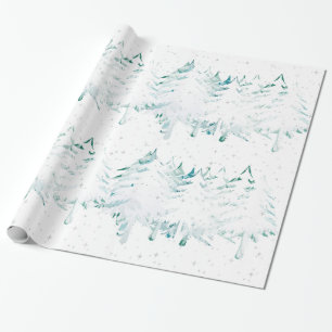 Papier Cadeau Blanc chargé par neige sur les arbres de Noël