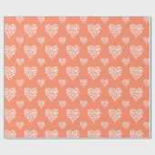Papier Cadeau Blanc Chic Léopard Guépard Cœur | Rose Saumon (Plat)