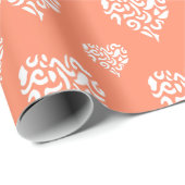 Papier Cadeau Blanc Chic Léopard Guépard Cœur | Rose Saumon (Coin rond)