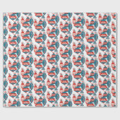 Papier Cadeau Blanc de motif scandinave de Noël et bleu rouges (Plat)