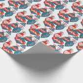 Papier Cadeau Blanc de motif scandinave de Noël et bleu rouges (Coin)