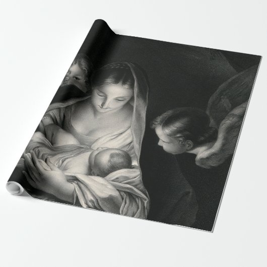Papier Cadeau Blanc de noir d'anges de Vierge Marie de Jésus de (Déroulé)