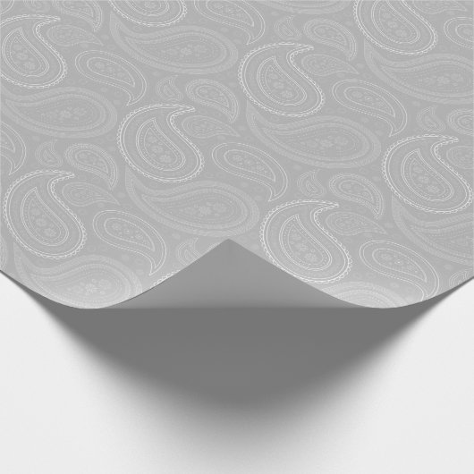 Papier Cadeau Blanc de Paisley sur le papier d'emballage gris (Coin)