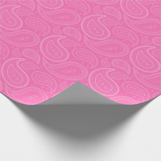 Papier Cadeau Blanc de Paisley sur le papier d'emballage rose (Coin)