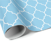 Papier Cadeau Blanc de Quatrefoil de Marocain sur bleu-clair (Coin rond)