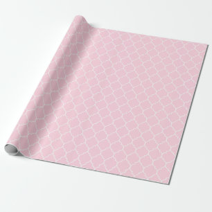 Papier Cadeau Blanc de Quatrefoil de Marocain sur rose-clair