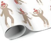 Papier Cadeau Blanc doux et idiot de singe de chaussette (Coin rond)