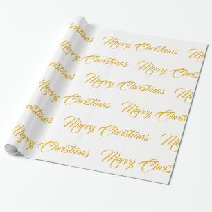 Papier Cadeau Blanc et Noël d'or Joyeux -
