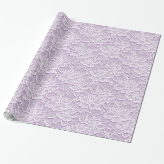 Papier Cadeau Blanc et texture de dentelle de lavande (Déroulé)