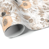 Papier Cadeau Blanc, fleurs de pêche, élégant (Coin rond)