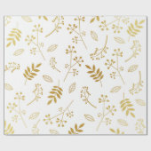 Papier Cadeau Blanc floral botanique de feuille d'or de Faux de (Plat)
