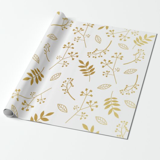 Papier Cadeau Blanc floral botanique de feuille d'or de Faux de (Déroulé)