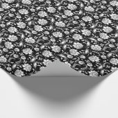 Papier Cadeau Blanc Floral Damques Arrière - plan noir (Coin)