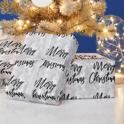 Papier Cadeau Blanc Floral Pailleté Glam Joyeux Noël Script (Vacances)