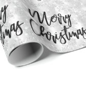 Papier Cadeau Blanc Floral Pailleté Glam Joyeux Noël Script (Coin rond)