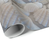 Papier Cadeau Blanc gris, Coquillages, Sea Shell Summer Beach Lo (Coin rond)