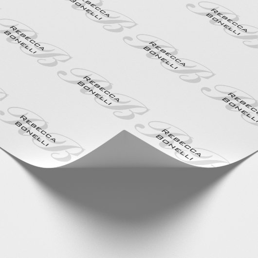 Papier Cadeau Blanc Gris Monogramme Nom Initiales Simple Élégant (Coin)