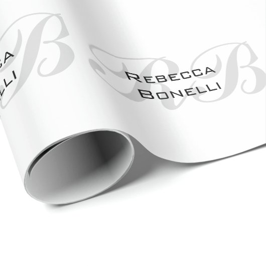 Papier Cadeau Blanc Gris Monogramme Nom Initiales Simple Élégant (Coin rond)