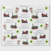 Papier Cadeau Blanc Joyeux Noël Polar Ours Stars Trains (Plat)