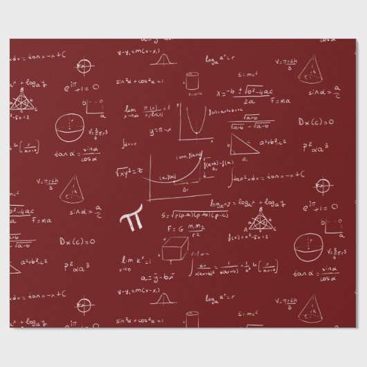 Papier Cadeau Blanc Mathématique Formules et équations Maroon (Plat)