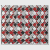 Papier Cadeau Blanc noir avec patchwork rétro rouge (Plat)