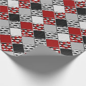 Papier Cadeau Blanc noir avec patchwork rétro rouge (Coin)