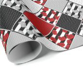 Papier Cadeau Blanc noir avec patchwork rétro rouge (Coin rond)