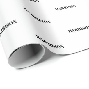 Papier Cadeau Blanc noir moderne Nom personnalisé Texte Anniver