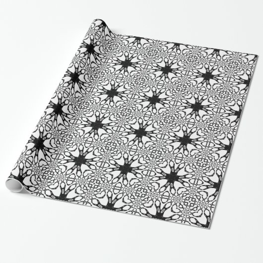 Papier cadeau blanc + noir motif géométrique (Déroulé)