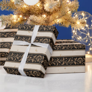Papier cadeau Blanc Or Botanique Céleste Solstice