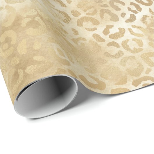 Papier Cadeau Blanc Or Ombre Leopard (Coin rond)