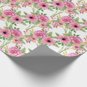 Papier Cadeau Blanc| Papier à enveloppement de fleurs roses (Coin)