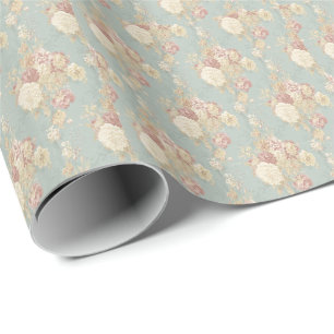 Papier Cadeau Blanc Rose Bleu Floral Fleurs Enterrement de vie d