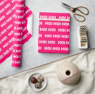 Papier Cadeau Blanc rose Ho Ho Ho Motif Noël