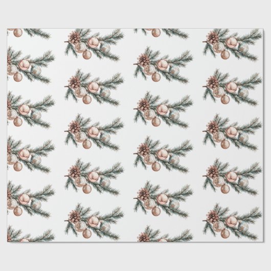 Papier Cadeau Blanc Rose or ornements Noël (Plat)