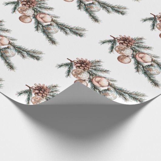 Papier Cadeau Blanc Rose or ornements Noël (Coin)