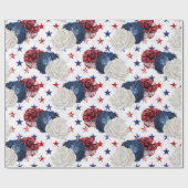 Papier Cadeau Blanc rouge et bleu 4 juillet Floral (Plat)