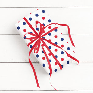 Papier Cadeau Blanc Rouge et Bleu À pois