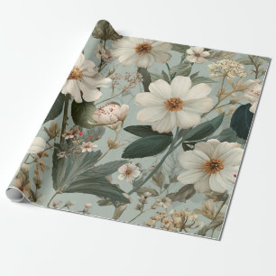 Papier Cadeau Blanc Rustique Botanique Floral Bohème Vintage