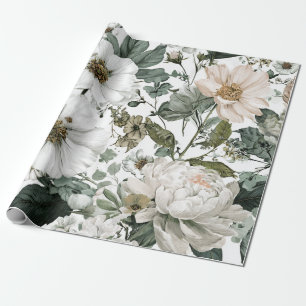 Papier Cadeau Blanc Rustique Botanique Floral Bohème Vintage