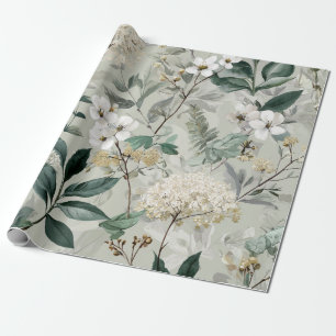 Papier Cadeau Blanc Rustique Botanique Floral Vintage Bohème Ver