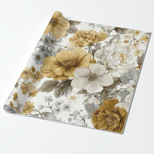 Papier Cadeau Blanc Rustique Jaune Botanique Floral Vintage