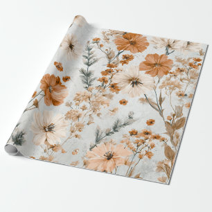 Papier Cadeau Blanc Rustique Orange Botanique Vintage Boho Flora