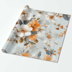 Papier Cadeau Blanc Rustique Orange Botanique Vintage Boho Flora