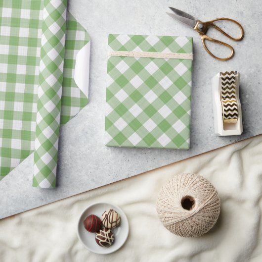 Papier Cadeau Blanc Shabby Chic Pomme Clair Vert Gingham (Artisanat)