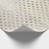 Papier Cadeau Blanc Silver Gris Or Diamond Coupe Bois Rustique (Coin)