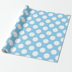 Papier Cadeau Blanc sur Bébé Bleu Grand Taille Pois